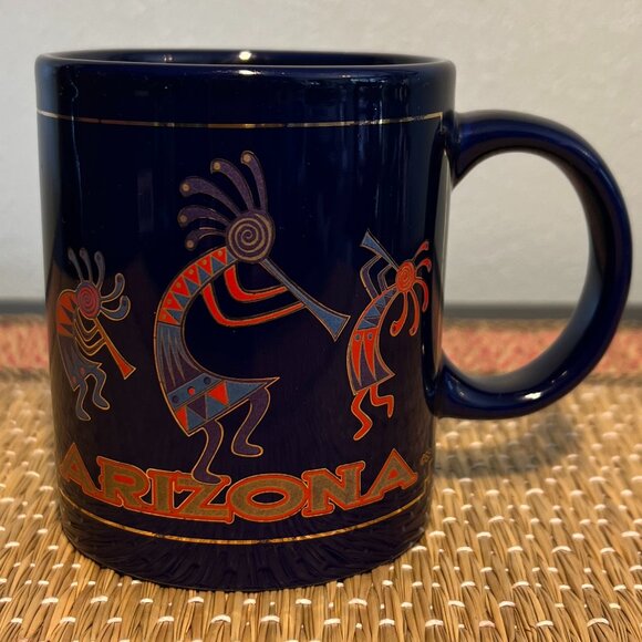ARIZONA Kokopelli Flute Player Cobalt Blue Ceramic Souvenir Mug ~ Native America - Picture 2 of 10